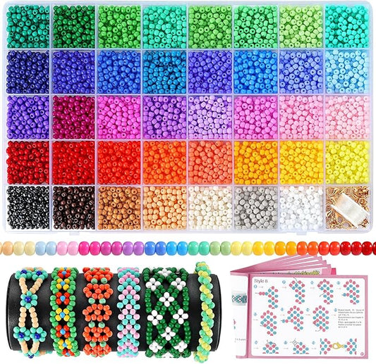 Funtopia 4mm Seed Beads for Jewelry Making, 39 Colors Uniform Small Beads for Bracelet Making Kit, 3900pcs Glass Seed Bead Kit with Instructions, Tiny Craft for DIY Art Jewelry Making