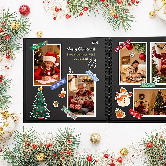 Yopih 7 x 7 Inch DIY Scrapbook Photo Album Hardcover Kraft Blank Page Acid-Free 40 Pages (20 Sheets) Memory Book for Wedding Anniversaries Family Baby Memories Small Scrapbooking Projects, Black