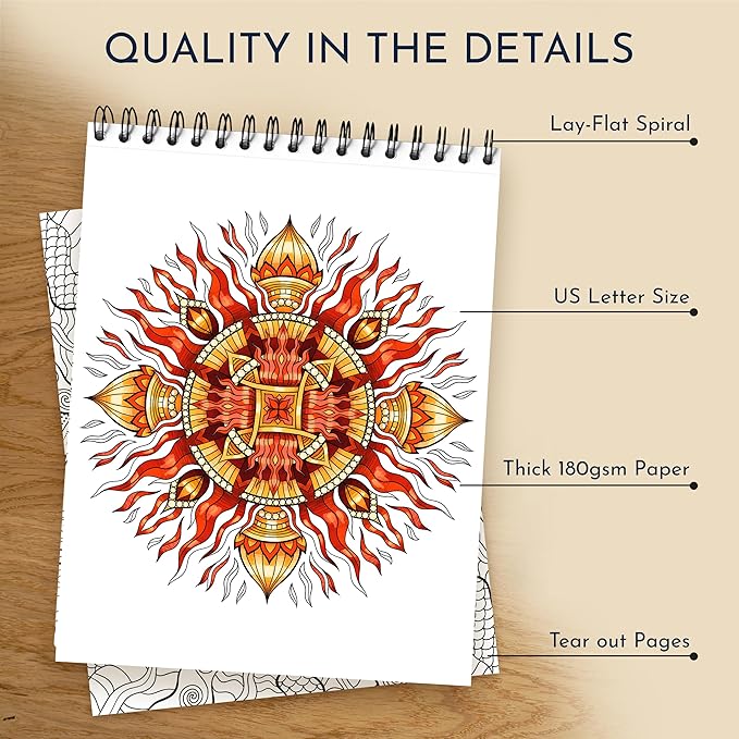 Premium Mandala Coloring Book for Adults – 50 Stress Relief Designs – 180gsm Thick Bleed-Proof Paper, Spiral Bound Lay-Flat, Perforated – Frameable Art, Relaxation Gifts for Women, Anxiety Relief