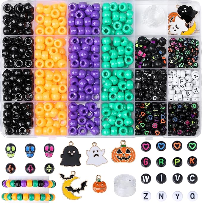 XIANNVXI 10Colours Halloween Pony Letter Beads Set Bracelet Making 640pcs Orange Purple Green White Letter Pony Beads Bulk