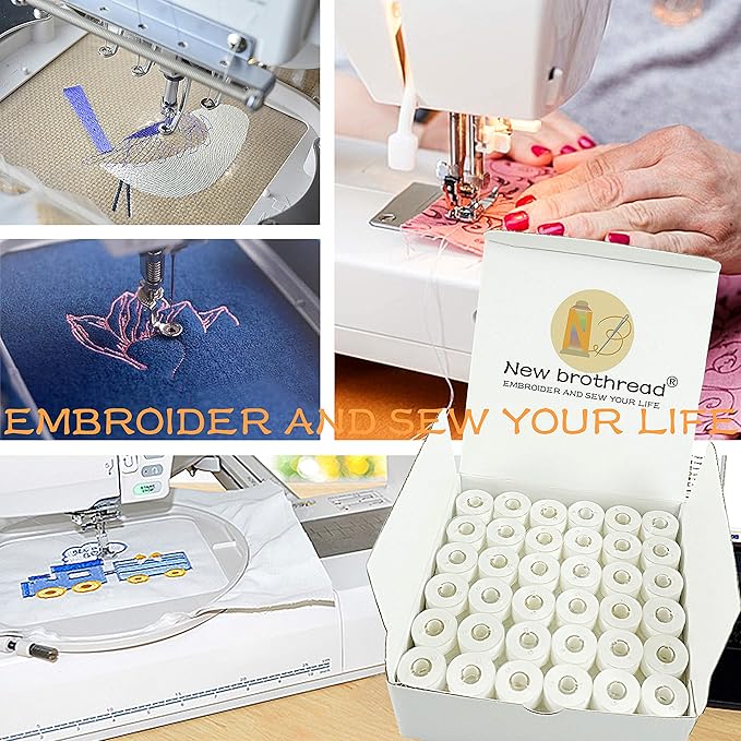 New Brothread 144pcs White 60S/2(90WT) Prewound Bobbin Thread Plastic Size A SA156 for Embroidery and Sewing Machine Cottonized Soft Feel Polyester Thread