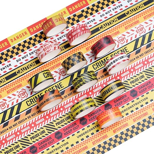 12 Rolls Warning Washi Tape Set Hazard & Caution Pattern Adhesive Tapes Police Line & Industrial Style Decorative Masking Tape for Craft, Scrapbook, DIY, Gift Wrapping (Hazard Zone)