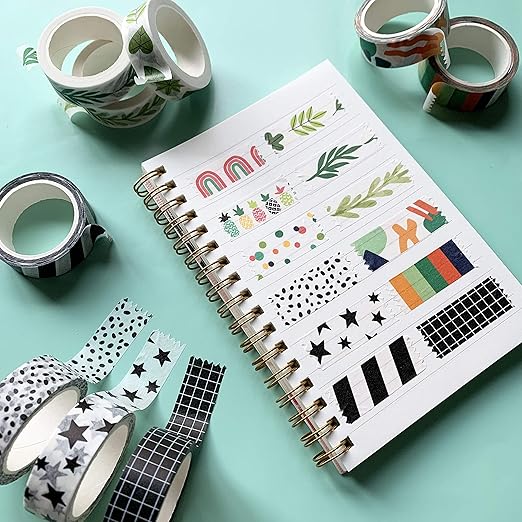 Washi Tape Set of 12 Rolls of 15 mm Wide Cute Decorative Washi Tape for Journaling, Scrapbook, Washy Crafts, Bullet Journals, Planners, DIY Décor, Craft Supplies For Adults & Kids (Tranquility)