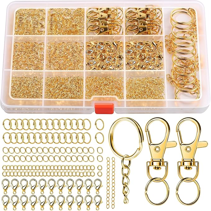 LEOBRO Jump Rings, 968pcs Keychain Making Kit, Keychain Clip and Key Ring, Key Chain Rings, Lobster Claw Clasps for Keychains, Charm Bracelet Jewelry, Gold