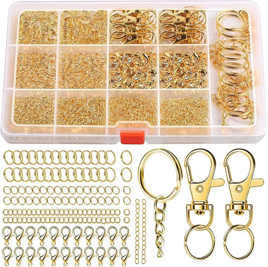 LEOBRO Jump Rings, 968pcs Keychain Making Kit, Keychain Clip and Key Ring, Key Chain Rings, Lobster Claw Clasps for Keychains, Charm Bracelet Jewelry, Gold