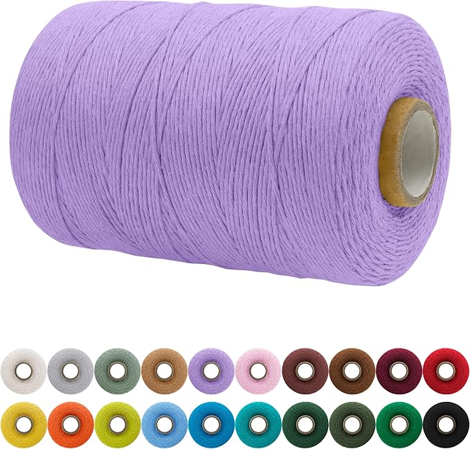 JeogYong Single Strand Macrame Cord 1mm x 426 Yards (1279 Feet) Soft Cotton Rope Macrame Yarn 1 mm Macrame Cord, Macrame Supplies for Crafts Wall Hangings Plant Hangers Decorations (Light Purple)