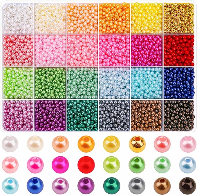 BONNY BOXX 4880 PCs Pearl Beads Set for Jewelry Making, 4MM Round ABS Faux Pearls with Holes for Bracelets, Necklaces, Earrings, Vase Filler