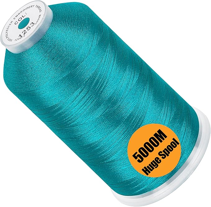 New brothread - Single Huge Spool 5000M Each Polyester Embroidery Machine Thread 40WT for Commercial and Domestic Machines - Teal