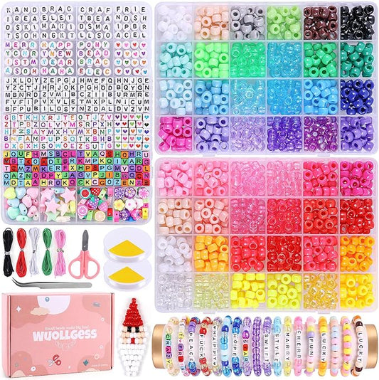 3000 Pcs Pony Beads for Bracelet Making Kit, 48 Colors 3 Boxes Rainbow Kandi Beads with Heart and Alphabet Letters, Friendship Bracelet Kit for Name Jewelry Making DIY Crafts Gift for Adults