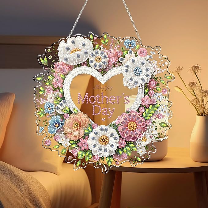 DIY Hanging Diamond Art Kit for Adults, 5D Acrylic Gem Art Window & Wall Pendant, Diamond Painting Ornament for Home Decor (Mother's Day)