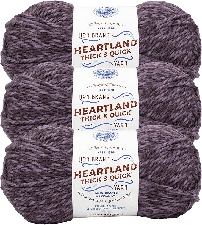 Lion Brand Yarn Heartland Thick & Quick Bulky Heathered Yarn for Knitting and Crochet, Pelham Bay, 3 Pack