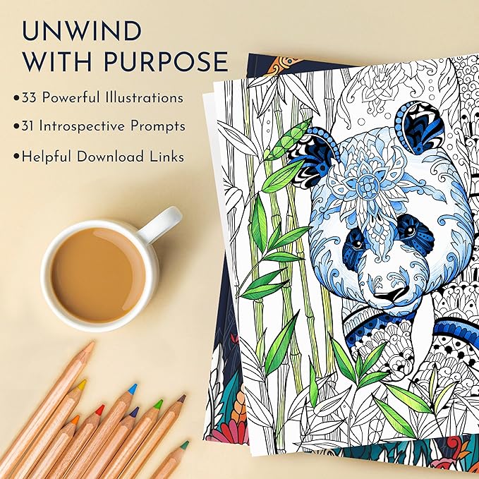 RYVE Animal Coloring Book for Adults - Unwind and Relax with Stunning Designs - Adult Coloring Books for Women & Men, Adult Coloring Book Animals, Mindfulness and Stress Relief Gifts for Women