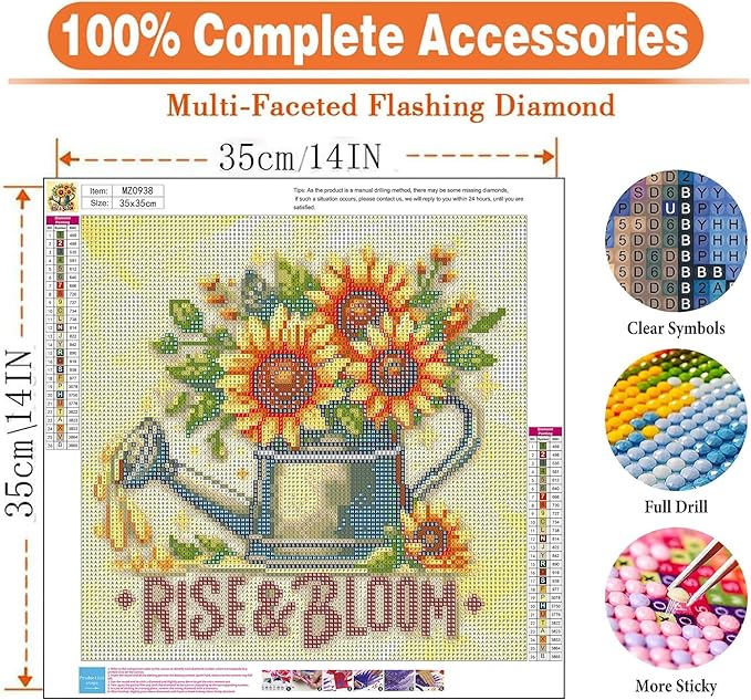 igoodom Diamond Art Kits for Adults, Sunflower Diamond Painting Kit, Full Drill Round Sunflower Diamond Art Kits, DIY Gem Art and Crafts for Home Wall Decor Gift 14x14inch
