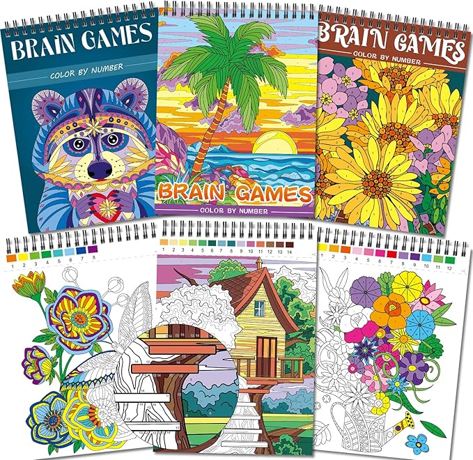 Color by Numbers Adult Coloring Books,3 Fun Coloring Books for Adult Relaxation,60 Pages of Flowers Nature Landscapes Animals,Brain Game for Adults