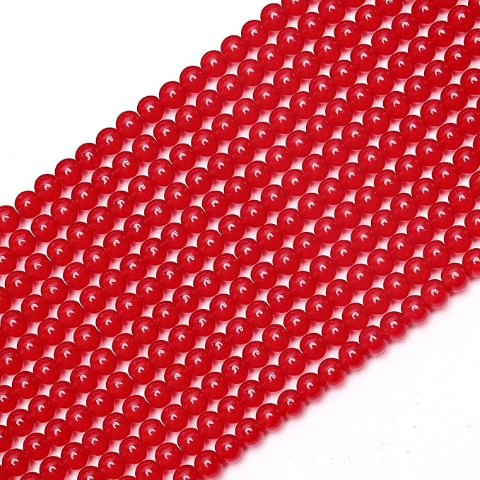 400PCs 4mm Red Jade Glass Beads Bulk, Round Smooth Hole Glass Crystal Beads for Jewelry Making, DIY Bracelets, Necklaces, Bag Charms, Keychains and Craft Projects