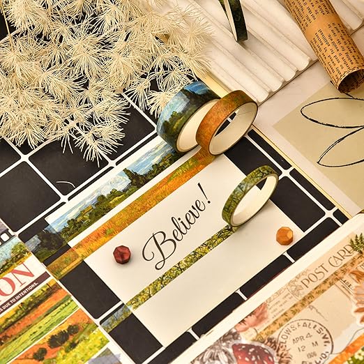 25 Rolls Starry Night Washi Tape Pack Van Gogh Oil Painting Arts Adhesive Tapes Gold Foil Decorative Masking Tape Sets for Craft, Kids, Scrapbook, DIY, Gift Wrapping