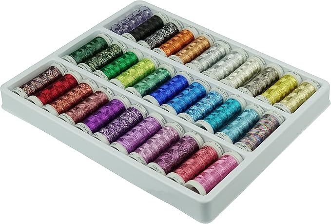 Simthreads Metallic Embroidery Thread 200 Yards Ea for French Embroidery or Machine Embroidery for Janome Brother Pfaff Babylock Singer Bernina Husqvaran & Most Home Embroidery Machines (32 Colors)