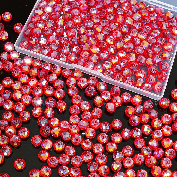laopottbeads 220pcs 10mm crystal glass beads for jewelry making beads for bracelets necklace pendants making supplies(red)