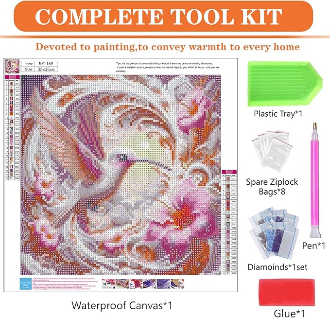 igoodom Hummingbird Diamond Art Kits for Adults, Birds Diamond Painting Kit, Full Drill Round Diamond Art Kits, DIY Gem Art and Crafts for Home Wall Decor Gift 14x14inch
