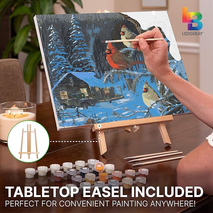 Ledgebay DIY Paint by Numbers Kit for Adults Framed Canvas Beginner to Advanced Paint by Numbers Kit Kits Include Acrylic Paint Set Brushes Tabletop Easel (Cabin Fever Doughty 12"x16" Framed)