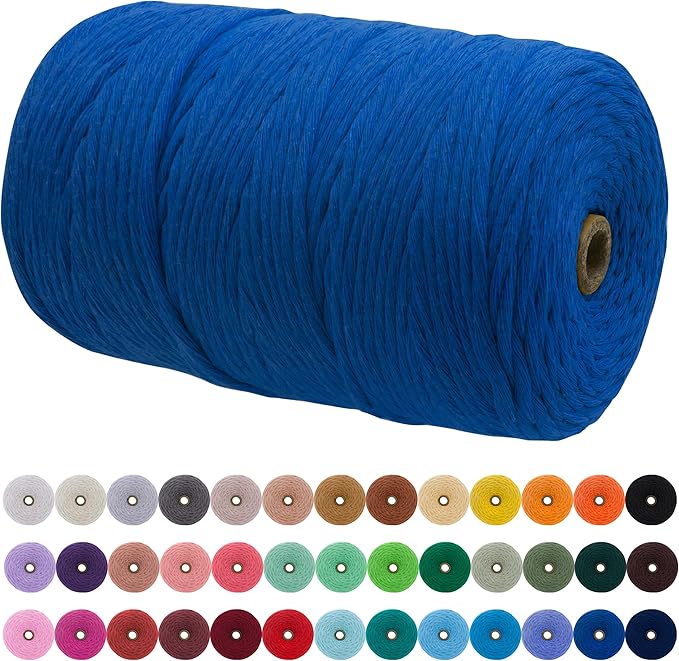 JeogYong Single Strand Macrame Cord 3mm x 218 Yards (656 Feet) Soft Cotton Rope Macrame Yarn 3 mm Macrame Cord, Macrame Supplies for Crafts Wall Hangings Plant Hangers Decorations (Navy Blue)