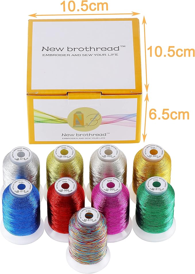 New brothread 9 Basic Colors Metallic Embroidery Machine Thread Kit 500M (550Y) Each Spool for Computerized Embroidery and Decorative Sewing