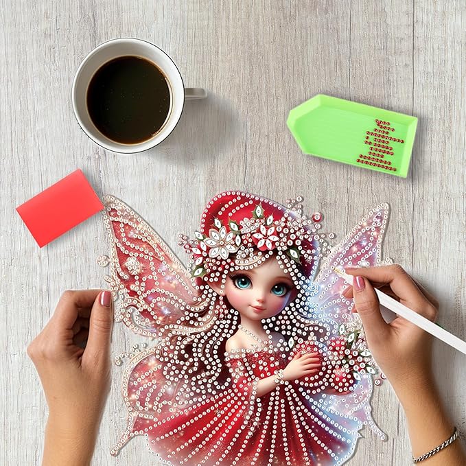 SENQAO Fairy Diamond Art Hanging Kits for Adults, Christmas Diamond Art Suncatchers, 5D Special Shape Diamond Painting Pendant Window Ornament Gifts for Home Garden Door Wall Decor