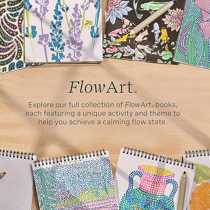 Lifelines FlowArt Activity Pads, 4-Pack - Guided Art Meditations with 4 Sets of Markers & 80 Scenes - Color by Letter, Dot-Pop and More, Coloring Books for Tweens, Adults & Seniors