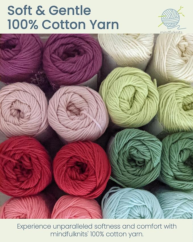 Knitting Yarn, Crochet Yarn, Mindfulness and Relaxation 100 Percent Cotton Yarn, Single Color 2-Pack - Medium Number 4 Worsted Bundle, Soft & Gentle for Garments, Amigurumi, Baby Items by mindfulknits