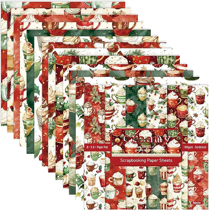 Christmas Pattern Scrapbook Paper, 6 Inch Card Production Supplies, 24 Sheets Single Sided Acid-Free Cardstock Greeting Card, Handmade Gift Journaling Craft Kits (K-style)