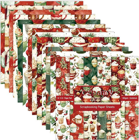 Christmas Pattern Scrapbook Paper, 6 Inch Card Production Supplies, 24 Sheets Single Sided Acid-Free Cardstock Greeting Card, Handmade Gift Journaling Craft Kits (K-style)