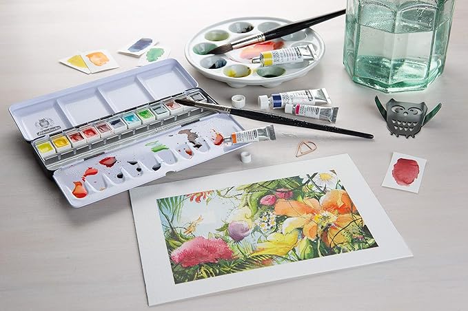 Schmincke - HORADAM AQUARELL Color Box with 24 Finest Watercolors, 74424097, Black Metal Box, Painting Set, Premium Watercolors, 24 x 1/2 Pans