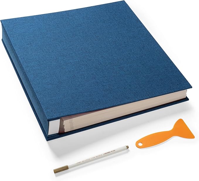 Super Large Photo Album Self Adhesive Scrapbook Album for 4×6 5×7 8×10 10×12 or Bigger Pictures DIY Magnetic Linen Cover Album 80Sheets/160Pages DIY Photo Album(Blue)