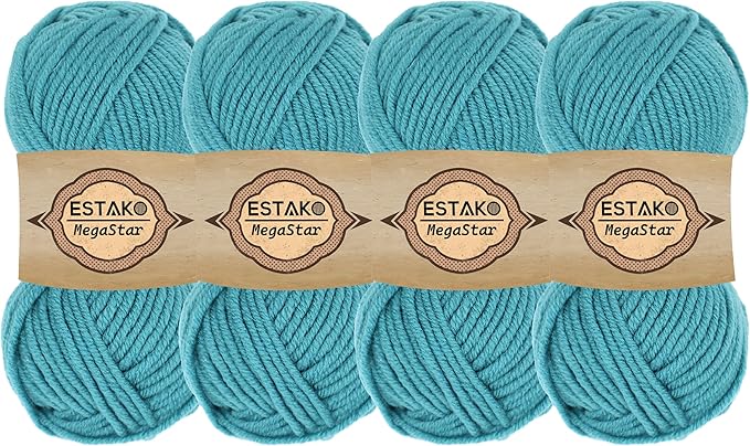 Estako Megastar, (4 Skeins Pack) 75% Acrylic 25% Wool Yarn, Soft, Chunky Bulky Weight #5 for Crochet and Knitting (4 x 3.52 Oz) / (4 x 120 Yrds) (64066 - Water Green)