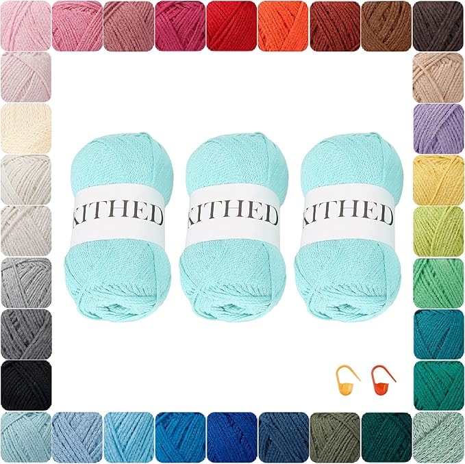 Cotton Chainette Yarn,4 Medium (Worsted)-10oz,3 Pack,Knitting Yarn for Beginners,Thicker for Crocheting and Knitting (13 Aqua)