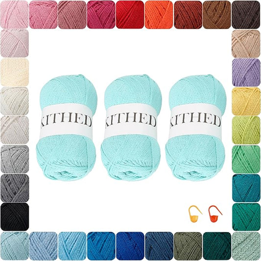 Cotton Chainette Yarn,4 Medium (Worsted)-10oz,3 Pack,Knitting Yarn for Beginners,Thicker for Crocheting and Knitting (13 Aqua)