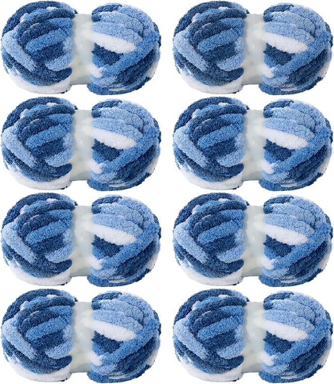 MABOZOO Tie Dye Chunky Yarn for Crocheting 8 Pack,Fluffy Jumbo Chenille Yarn,Soft Plush Yarn Bulky,Giant Thick Fuzzy Yarn for Hand Knitting or Arm Knitting,Blue Gradient(26 yds,8 oz Each Skein)