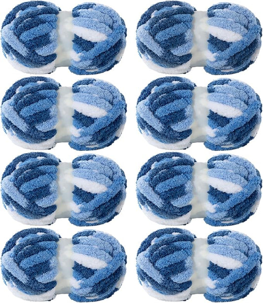 MABOZOO Tie Dye Chunky Yarn for Crocheting 8 Pack,Fluffy Jumbo Chenille Yarn,Soft Plush Yarn Bulky,Giant Thick Fuzzy Yarn for Hand Knitting or Arm Knitting,Blue Gradient(26 yds,8 oz Each Skein)