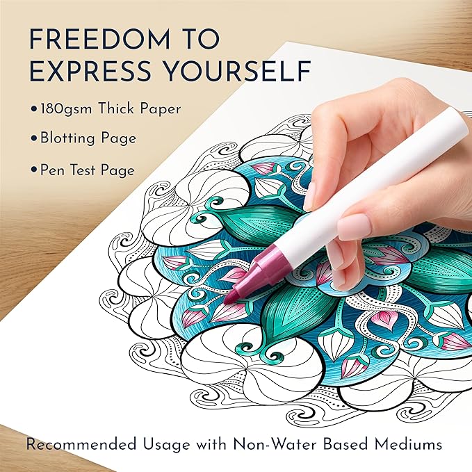 Premium Mandala Coloring Book for Adults – 50 Stress Relief Designs – 180gsm Thick Bleed-Proof Paper, Spiral Bound Lay-Flat, Perforated – Frameable Art, Relaxation Gifts for Women, Anxiety Relief