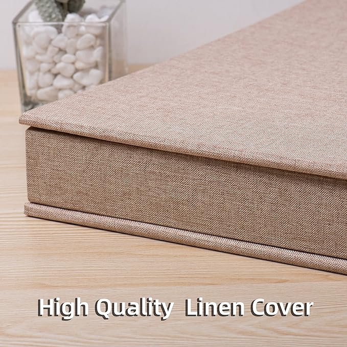Large Photo Album Self Adhesive 4x6 5x7 3x5 8.5x11 Scrapbook Magnetic Album DIY Scrap Book Length 13 x Width 12.8 (Inches) 120 Sticky Pages Linen Cover DIY Photo Album (Khaki)