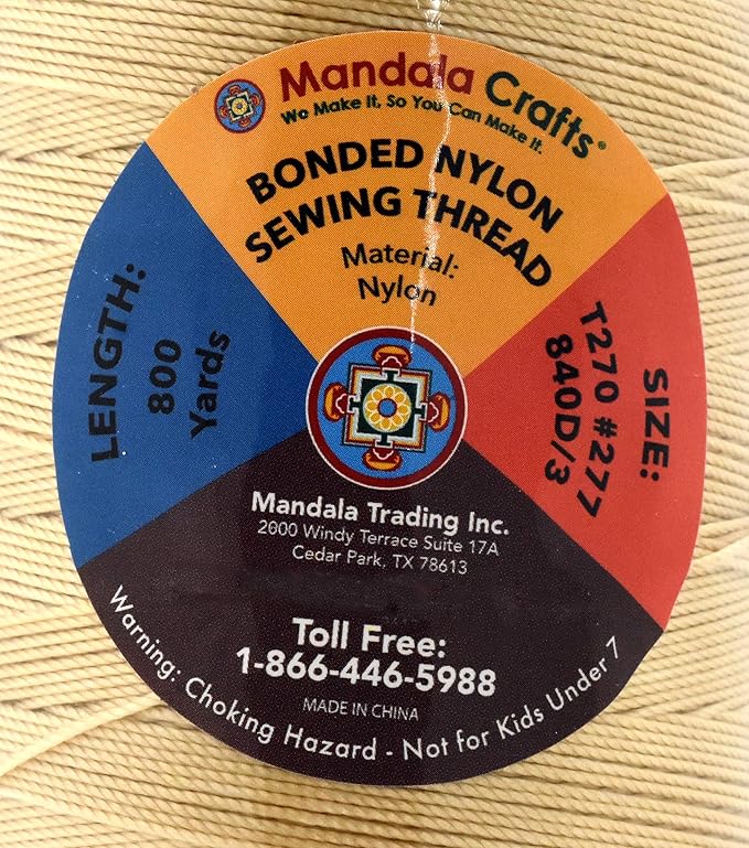 Mandala Crafts Size 277 840D T270 Bonded Nylon Thread - Tan 800 YDs Tex 270 Heavy Duty Sewing Threads for Leather, Jeans, Weaving, Outdoor Marine Upholstery