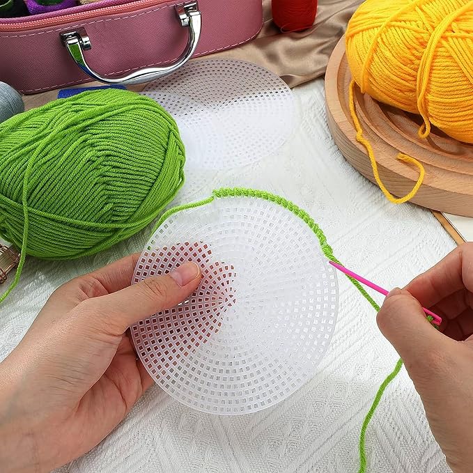 Allazone 45 PCS Mesh Plastic Canvas Sheets Kit, 3 Shape Clear Plastic Canvas, 12 Color Acrylic Yarn for DIY Crafts Embroidery Cross Stitch, Acrylic Yarn Crafting, Knit and Crochet Projects