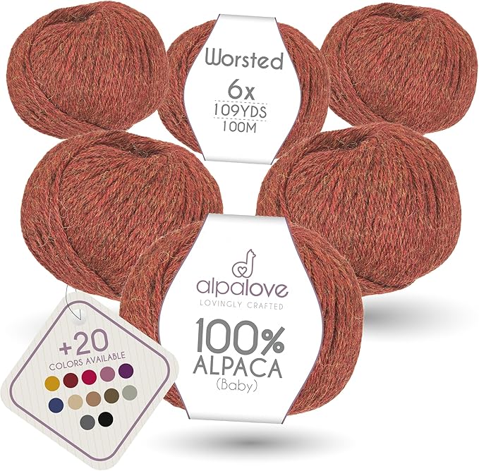 Worsted Set (6 x 1.75 oz) Super Soft Baby Alpaca Knitting Yarn Fall Leaves 656 Yards