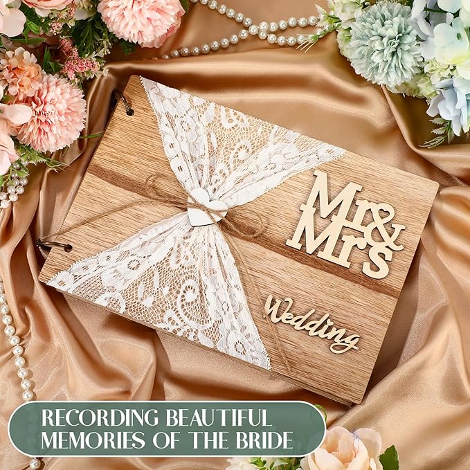 Letters to The Bride Scrapbook Wedding Memory Book 10.8 x 7.5 Inch 40 Pages Bridal DIY Memory Blank Paper Scrapbook Photo Album Sign with Bow Knot Dried Flower Stickers Silver Jewelry Stickers