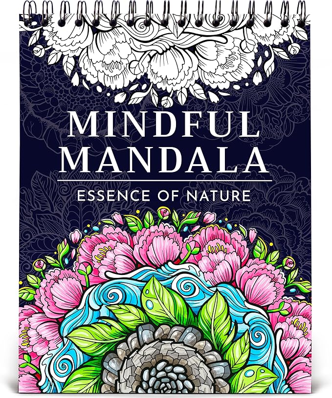 Premium Nature Mandala Coloring Book for Adults – 50 Floral Designs – 180gsm Thick Bleed-Proof Paper, Spiral Bound Lay-Flat, Perforated – Frameable Art, Relaxation Gifts for Women, Flower Patterns