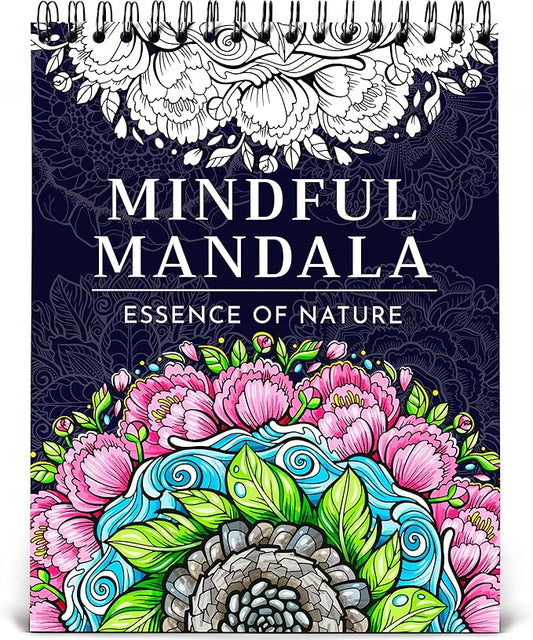 Premium Nature Mandala Coloring Book for Adults – 50 Floral Designs – 180gsm Thick Bleed-Proof Paper, Spiral Bound Lay-Flat, Perforated – Frameable Art, Relaxation Gifts for Women, Flower Patterns
