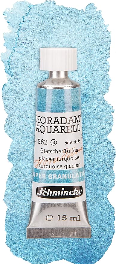 Schmincke - HORADAM® AQUARELL, Super Granulation Set Glacier, 5 x 15 ml tubes, 74 840 097, wooden box, very strong granulating colors, finest supergranulating watercolors