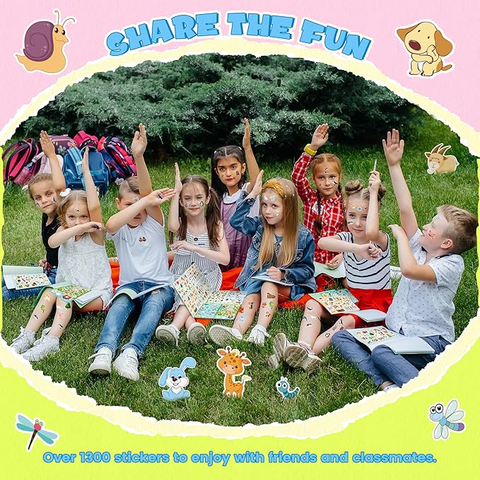 sinceroduct stickers for kids, 1300+ cute animals water bottle sticker, 8 sheets of children stickers with different theme scrapbooking for classroom, christmas day, crafts, party favors, decorations