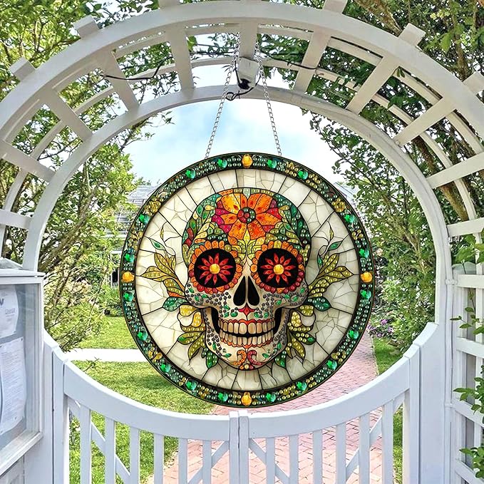 Wergund 5D DIY Skull Diamond Art Hanging Kits, Hanging Diamond Art, Acrylic Special Shaped Rhinestone, Window Hanging Pendants for Home Wall Garden Front Door Outdoor Decor Gift