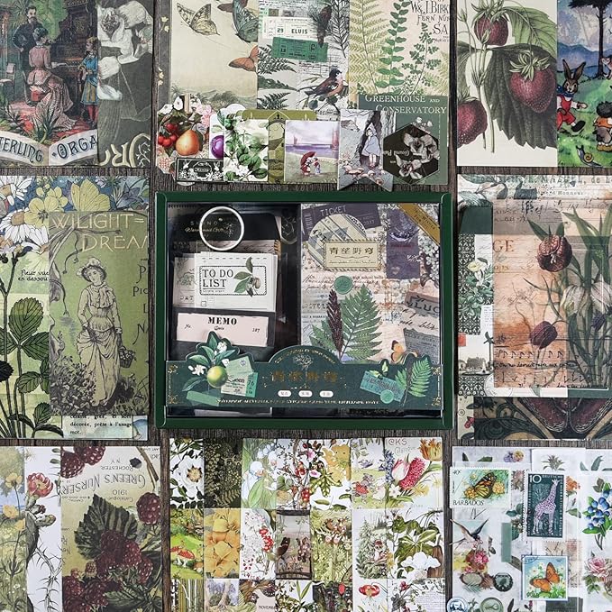 scrapbooking supplies kit, aesthetic junk journaling supplies, scrapbook kit with bullet journaling stickers, stationary set, vintage ephemera collage craft supplies gift for adults women beginner
